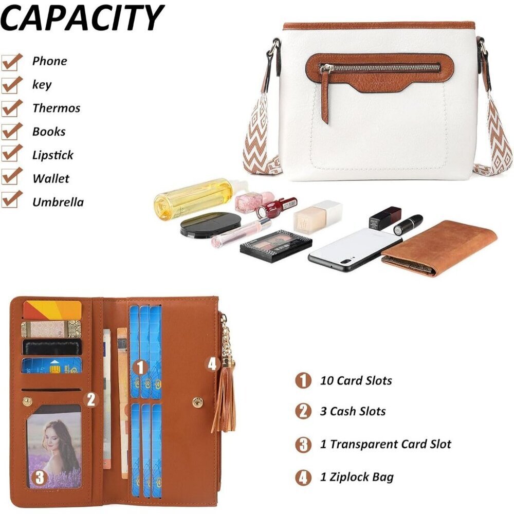Women’s Light Brown 3PCS PU Leather Purses Set Crossbody Wallet & Hobo Tote Bag - Picture 6 of 8